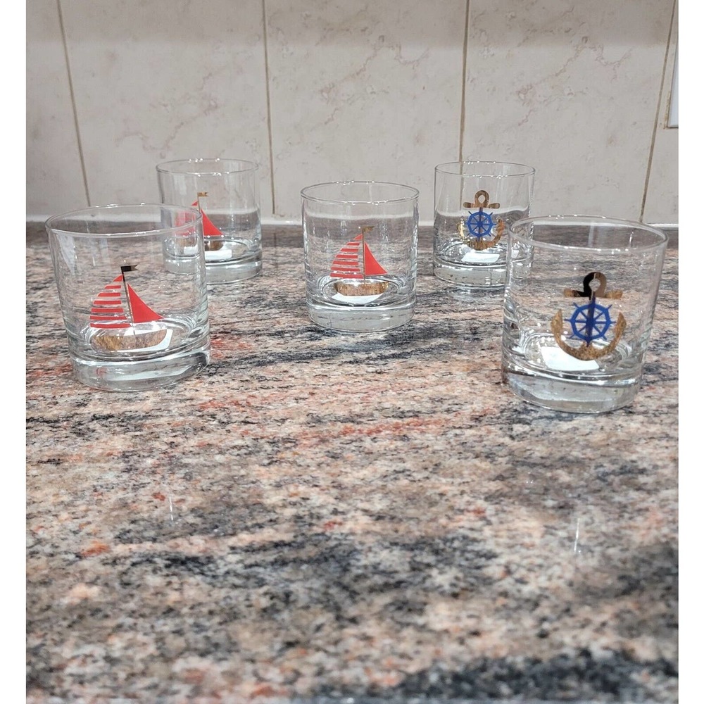 5 Culver Nautical Glasses Sailboat,Anchor and Wheel